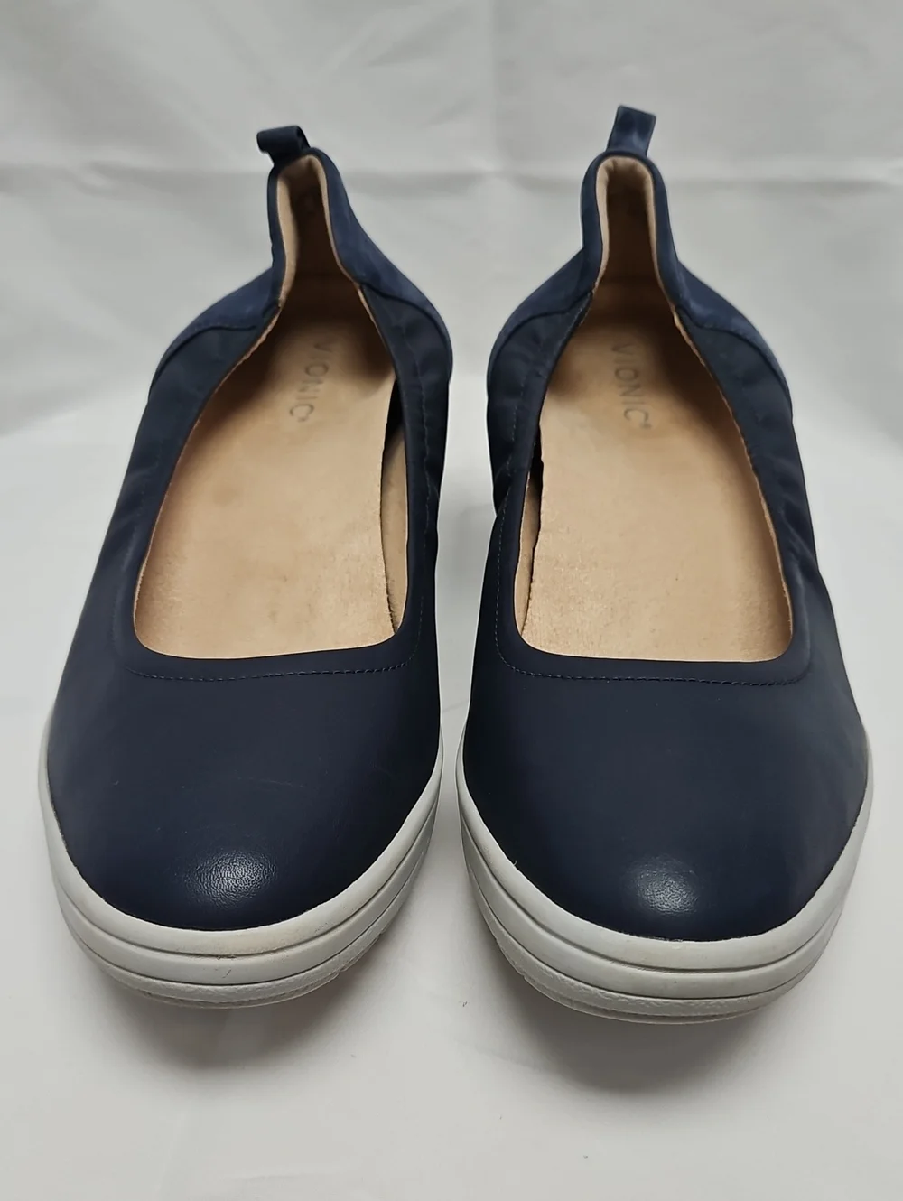 Vionic Jacey Womens 11 Navy Leather Suede Slip On Wedge Sneakers Comfort Shoes